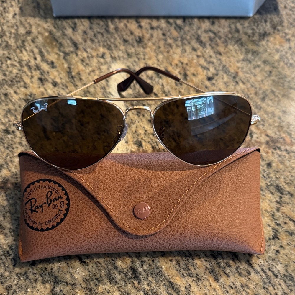 Ray-Ban Gold Aviator Sunglasses with Dark Lenses
